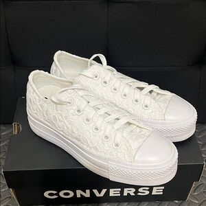 Converse White Lace Platform Low Top Sneakers